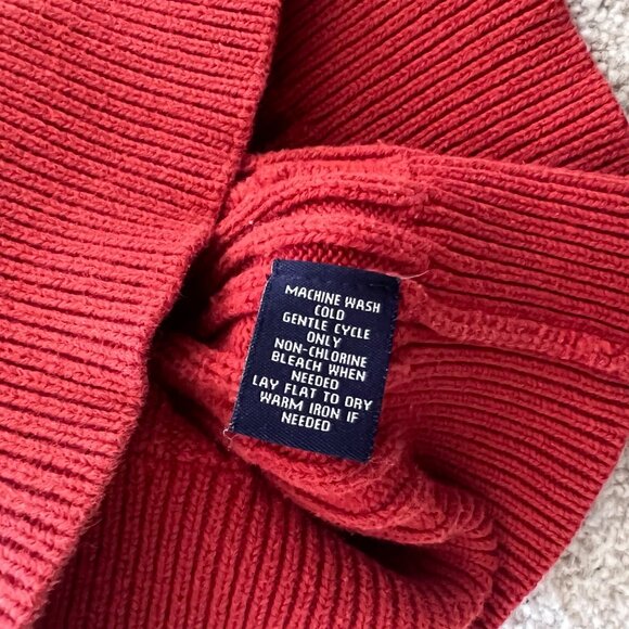 Burnt Orange Chaps Classics Fitted Cable Knit 100% Cotton V-neck Sweater - Picture 9 of 9